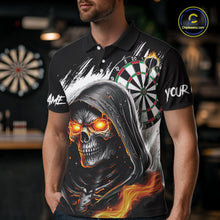 Load image into Gallery viewer, Personalized Grim Reaper Fire Dart Shirts For Men Custom Skull Dart Jersey Polo &amp; 1/4 Zip |White TDM5369