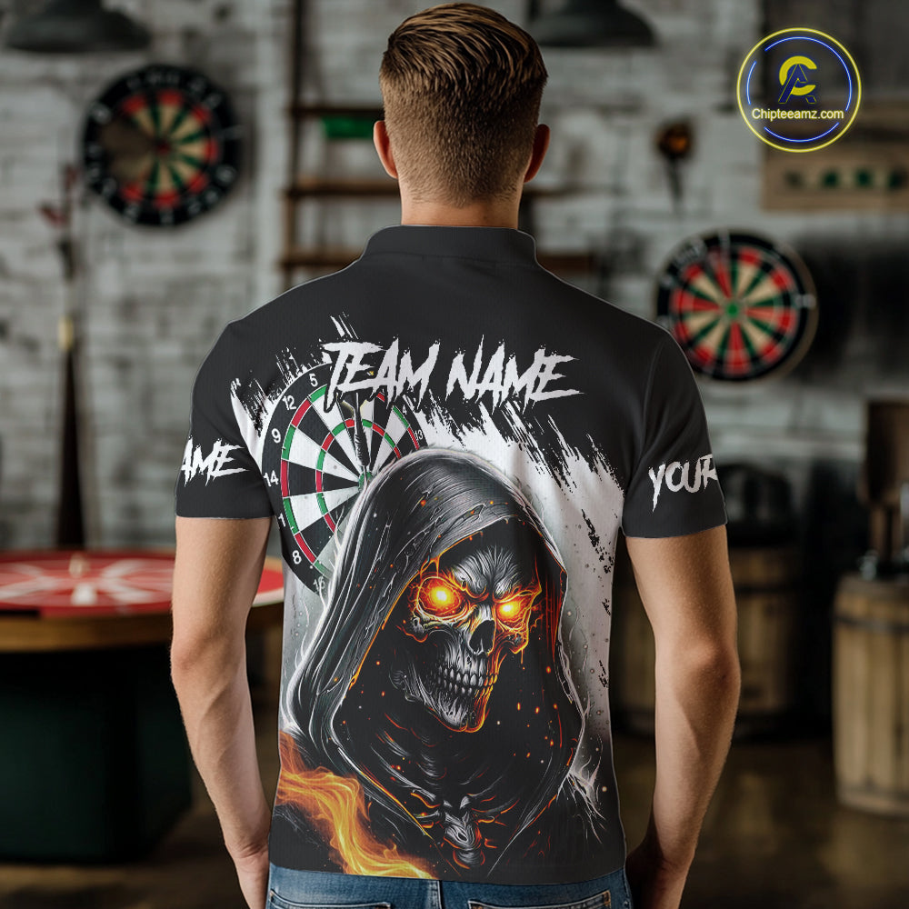 Personalized Grim Reaper Fire Dart Shirts For Men Custom Skull Dart Jersey Polo & 1/4 Zip |White TDM5369