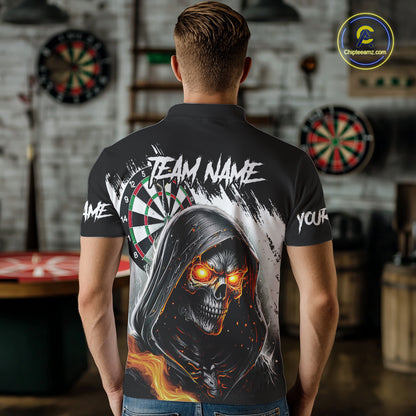 Personalized Grim Reaper Fire Dart Shirts For Men Custom Skull Dart Jersey Polo & 1/4 Zip |White TDM5369