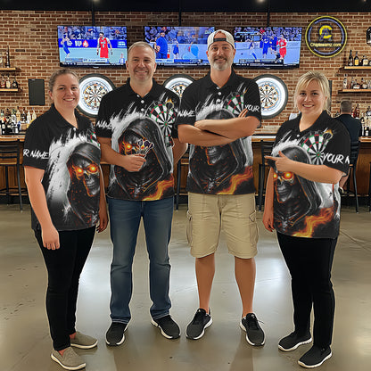 Personalized Grim Reaper Fire Dart Shirts For Women Custom Skull Dart Jersey Polo & 1/4 Zip |White TDM5369