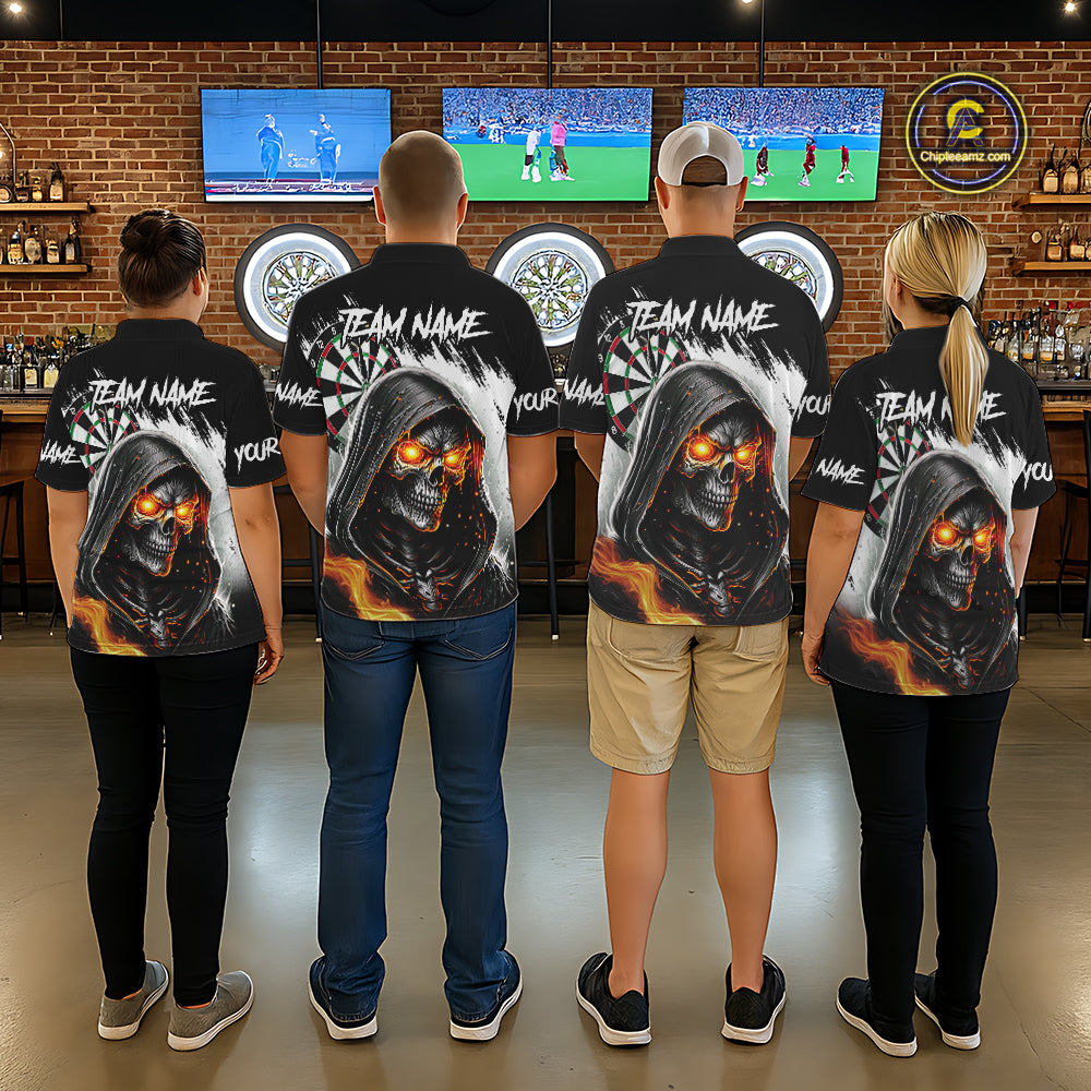 Personalized Grim Reaper Fire Dart Shirts For Women Custom Skull Dart Jersey Polo & 1/4 Zip |White TDM5369