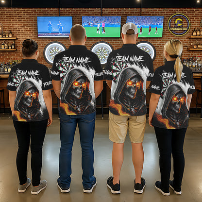 Personalized Grim Reaper Fire Dart Shirts For Women Custom Skull Dart Jersey Polo & 1/4 Zip |White TDM5369