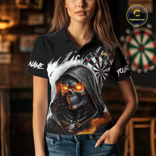 Load image into Gallery viewer, Personalized Grim Reaper Fire Dart Shirts For Women Custom Skull Dart Jersey Polo &amp; 1/4 Zip |White TDM5369