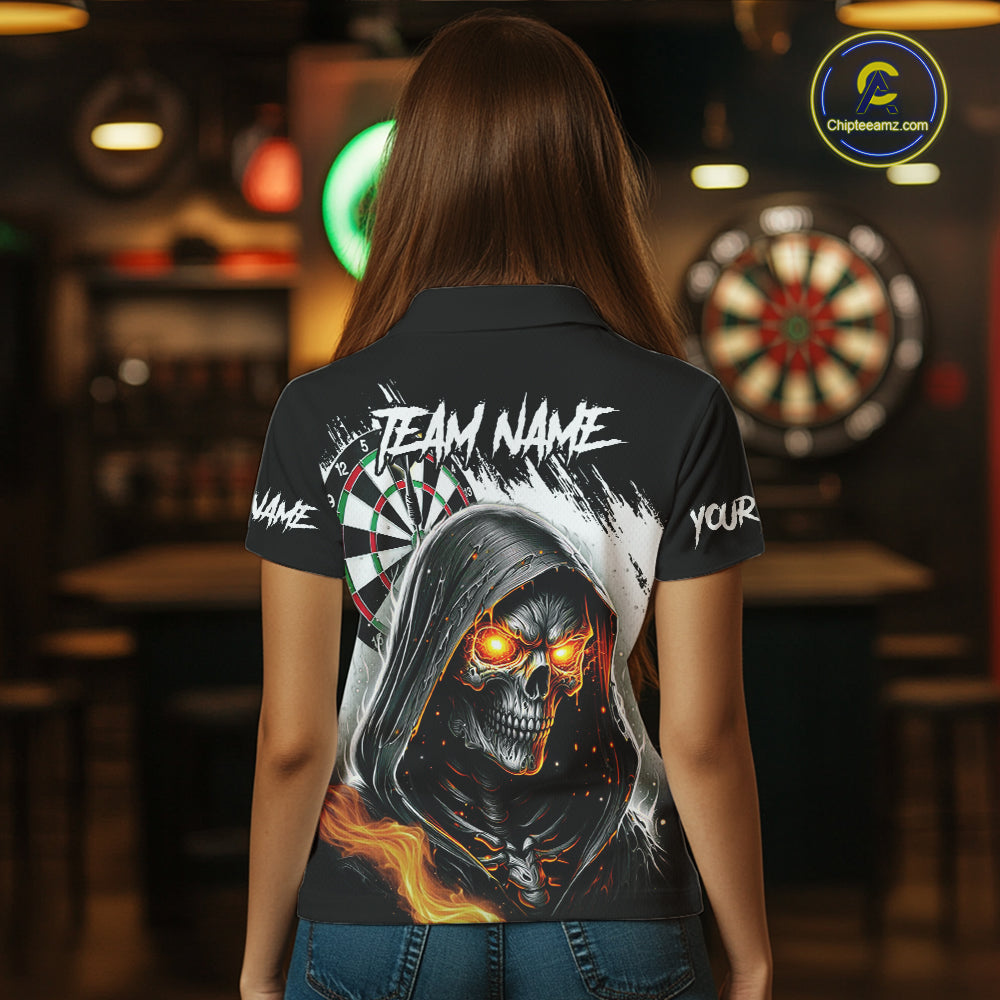 Personalized Grim Reaper Fire Dart Shirts For Women Custom Skull Dart Jersey Polo & 1/4 Zip |White TDM5369