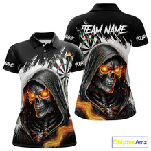 Load image into Gallery viewer, Personalized Grim Reaper Fire Dart Shirts For Women Custom Skull Dart Jersey Polo &amp; 1/4 Zip |White TDM5369