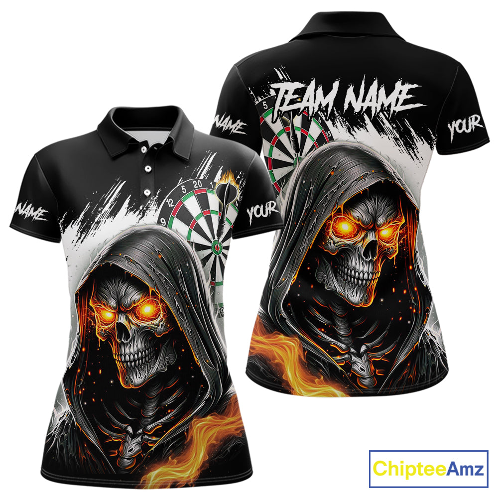 Personalized Grim Reaper Fire Dart Shirts For Women Custom Skull Dart Jersey Polo & 1/4 Zip |White TDM5369