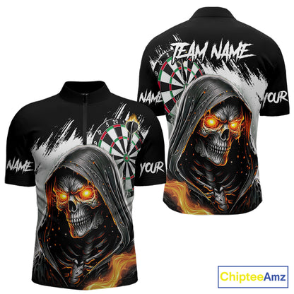 Personalized Grim Reaper Fire Dart Shirts For Men Custom Skull Dart Jersey Polo & 1/4 Zip |White TDM5369