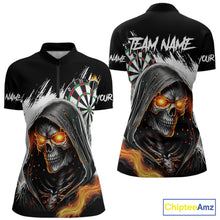 Load image into Gallery viewer, Personalized Grim Reaper Fire Dart Shirts For Women Custom Skull Dart Jersey Polo &amp; 1/4 Zip |White TDM5369