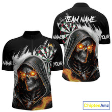 Load image into Gallery viewer, Personalized Grim Reaper Fire Dart Shirts For Men Custom Skull Dart Jersey Polo &amp; 1/4 Zip |White TDM5369