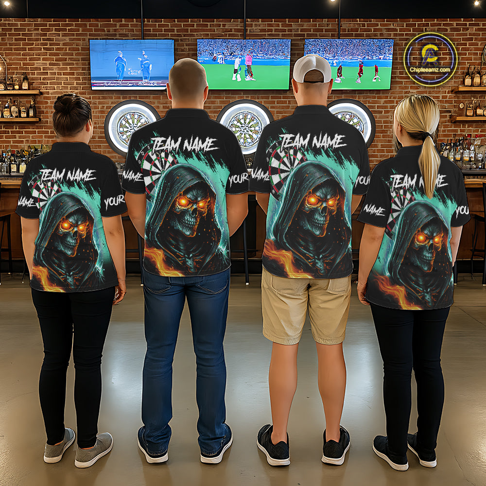 Personalized Grim Reaper Fire Dart Shirts For Women Custom Skull Dart Jersey Polo & 1/4 Zip |Turquoise TDM5370