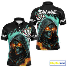 Load image into Gallery viewer, Personalized Grim Reaper Fire Dart Shirts For Men Custom Skull Dart Jersey Polo &amp; 1/4 Zip |Turquoise TDM5370