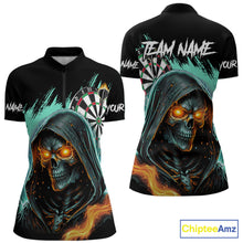 Load image into Gallery viewer, Personalized Grim Reaper Fire Dart Shirts For Women Custom Skull Dart Jersey Polo &amp; 1/4 Zip |Turquoise TDM5370