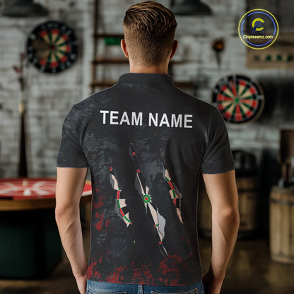 Custom Red Black Grunge Dart Shirts With Pocket Option For Men, Darts Jersey TDM5371