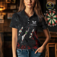 Load image into Gallery viewer, Custom Red Black Grunge Dart Shirts With Pocket Option For Women, Darts Jersey TDM5371