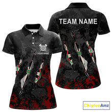 Load image into Gallery viewer, Custom Red Black Grunge Dart Shirts With Pocket Option For Women, Darts Jersey TDM5371