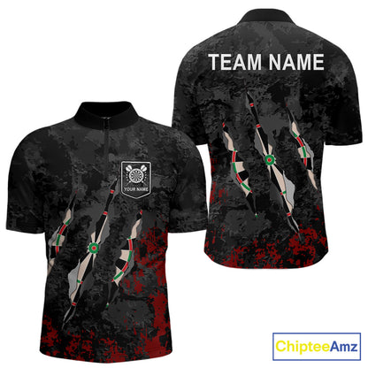 Custom Red Black Grunge Dart Shirts With Pocket Option For Men, Darts Jersey TDM5371