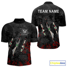 Load image into Gallery viewer, Custom Red Black Grunge Dart Shirts With Pocket Option For Men, Darts Jersey TDM5371