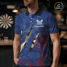 Load image into Gallery viewer, Custom Blue Red Grunge Dart Shirts With Pocket Option For Men, Darts Jersey TDM5372
