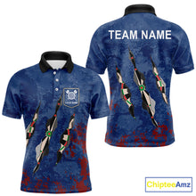 Load image into Gallery viewer, Custom Blue Red Grunge Dart Shirts With Pocket Option For Men, Darts Jersey TDM5372