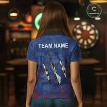 Load image into Gallery viewer, Custom Blue Red Grunge Dart Shirts With Pocket Option For Women, Darts Jersey TDM5372