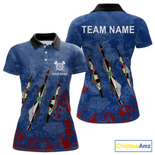 Load image into Gallery viewer, Custom Blue Red Grunge Dart Shirts With Pocket Option For Women, Darts Jersey TDM5372