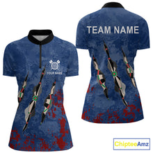 Load image into Gallery viewer, Custom Blue Red Grunge Dart Shirts With Pocket Option For Women, Darts Jersey TDM5372