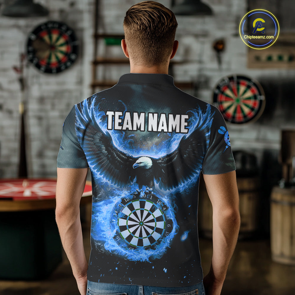 Personalized Fire Flame Blue Dartboard Eagle Dart Shirts For Men, Darts League Team Jerseys TDM5373