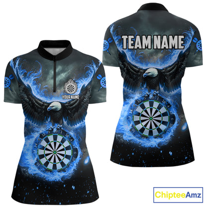 Personalized Fire Flame Blue Dartboard Eagle Dart Shirts For Women, Darts League Team Jerseys TDM5373