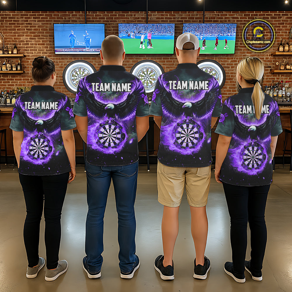 Personalized Fire Flame Purple Dartboard Eagle Dart Shirts For Men, Darts League Team Jerseys TDM5374
