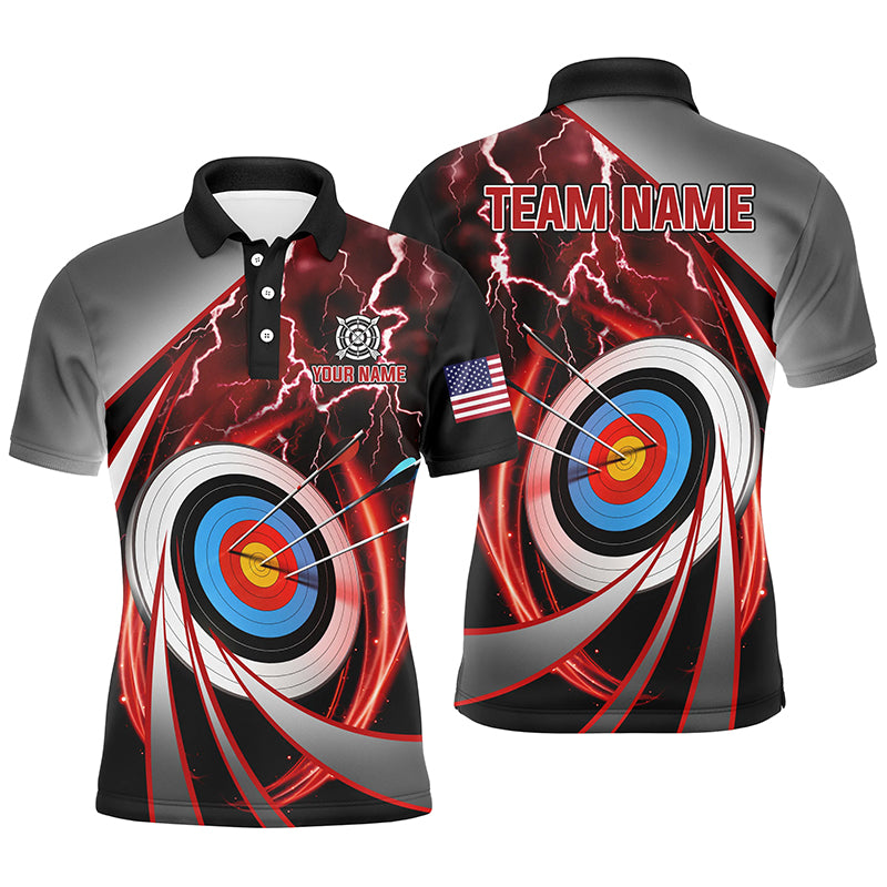 Red Archery 3d Target Thunder Lightning Personalized Men Polo Shirts, Team League Archery Shirts TDM1050