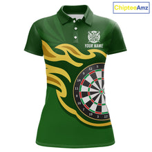 Load image into Gallery viewer, Personalized Green Dartboard Flame Gold Darts Shirt For Women, Darts Jersey Team Polo &amp; 1/4 Zip TDM5872