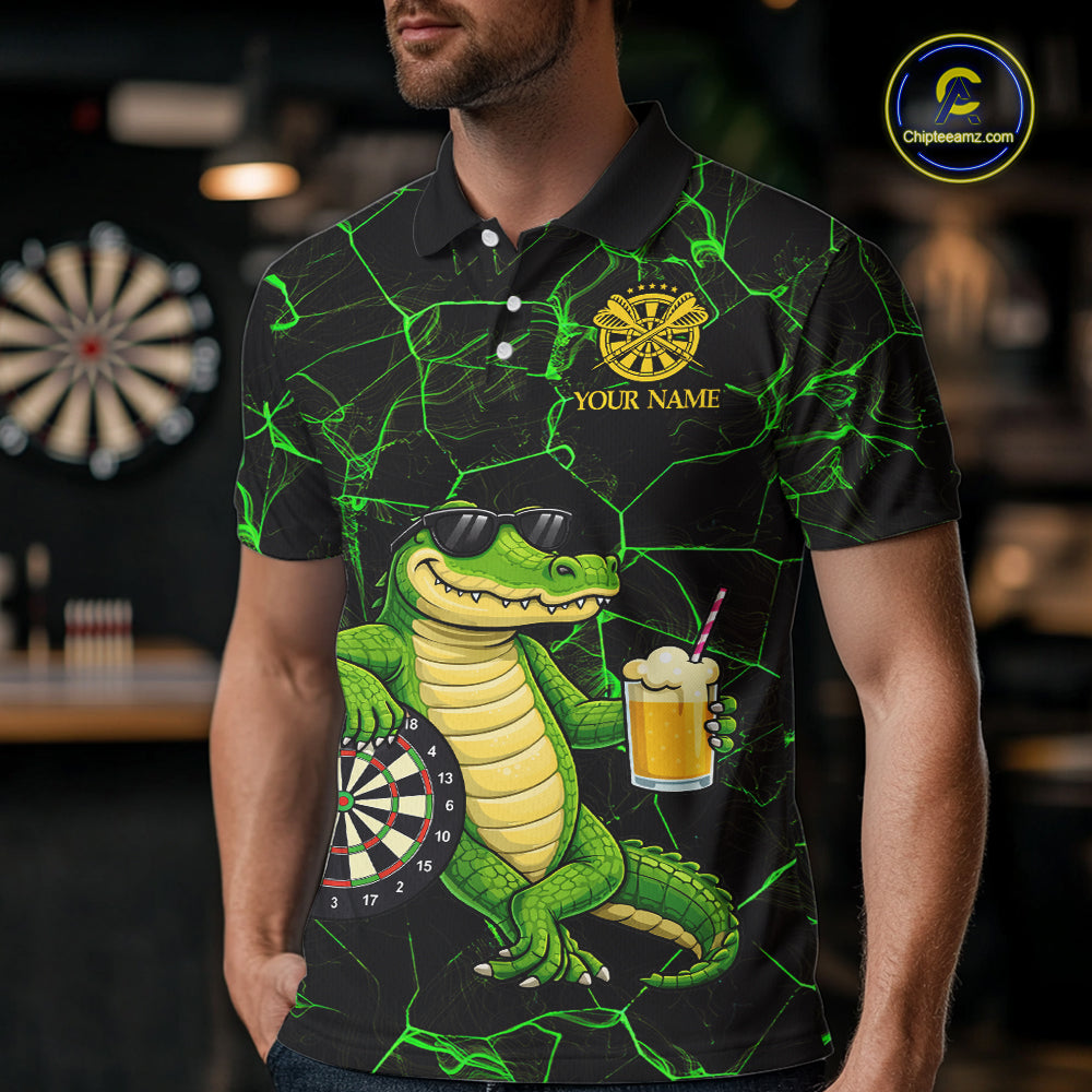 Black And Green Funny Alligator Darts Shirt For Men Custom Lightning Darts Team Jersey Outfit TDM5873