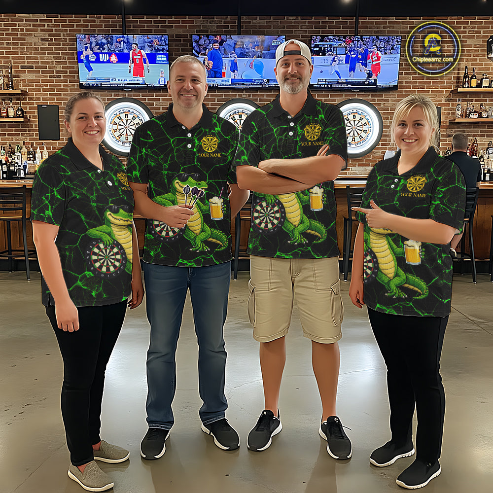 Black And Green Funny Alligator Darts Shirt For Women Custom Lightning Darts Team Jersey Outfit TDM5873
