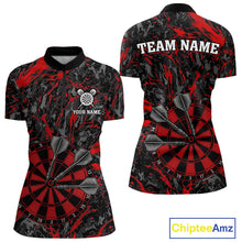Load image into Gallery viewer, Custom Black And Red Grunge Camo Dart Shirts For Women, Camouflage Dart Team Jersey Polo &amp; 1/4 Zip TDM3959