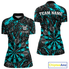 Load image into Gallery viewer, Custom Black And Blue Grunge Camo Dart Shirts For Women, Camouflage Dart Team Jersey Polo &amp; 1/4 Zip TDM3960