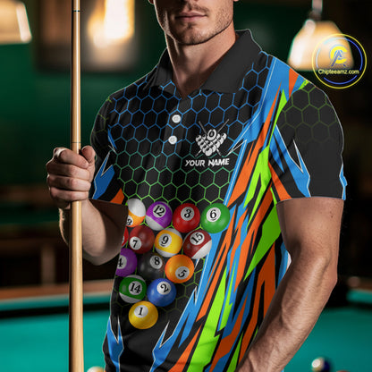 Colorful 3D Billiard Jersey For Men Custom Funny Pool Balls Billiard Team Shirt Polo & 1/4 Zip TDM4933