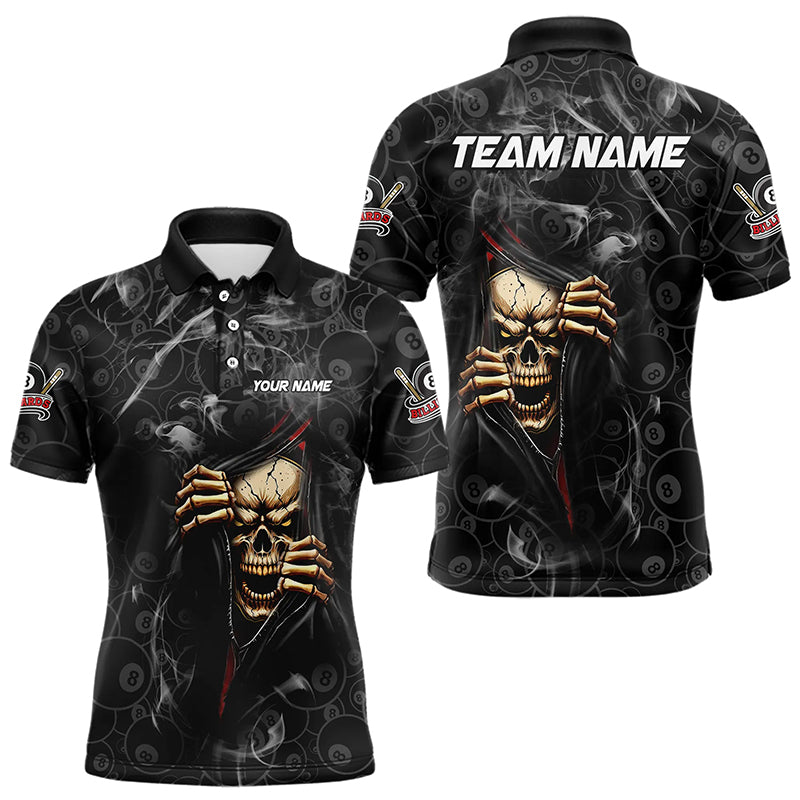 Personalized Skull 8 Ball Smoke Pattern Billiard Shirts For Men, 8 Ball Pool Black Billiard Jerseys TDM3157