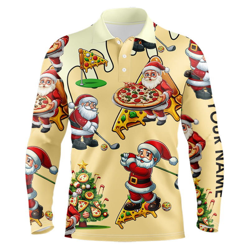 Funny Christmas Santa Pizza Golf Polo Shirts For Men Custom Xmas Golf Shirts, Gifts For Golfers TDM3158