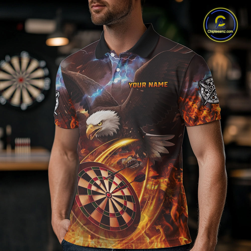 Personalized Fire Flame Eagle Darts Polo & 1/4 Zip Custom Darts Shirt For Men, Darts Team Jersey TDM5377