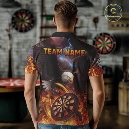 Personalized Fire Flame Eagle Darts Polo & 1/4 Zip Custom Darts Shirt For Men, Darts Team Jersey TDM5377