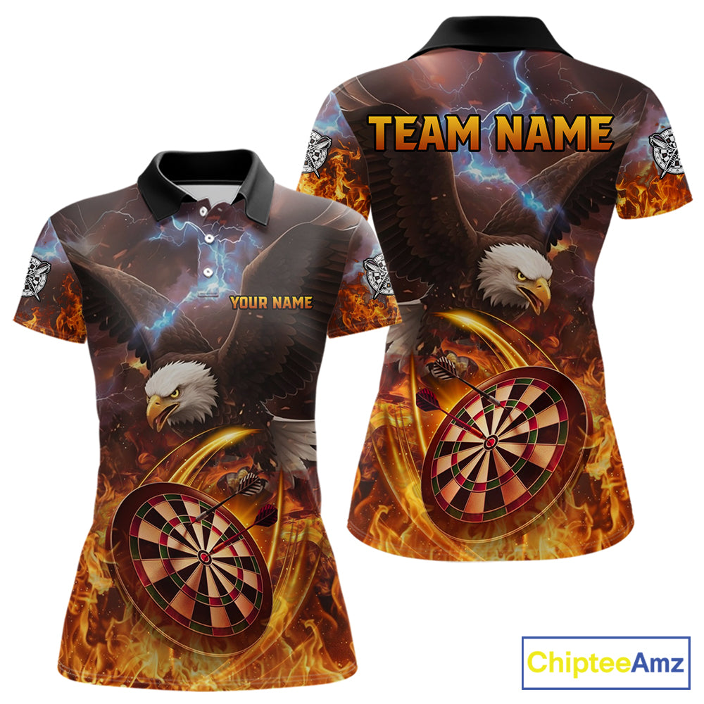Personalized Fire Flame Eagle Darts Polo & 1/4 Zip Custom Darts Shirt For Women, Darts Team Jersey TDM5377