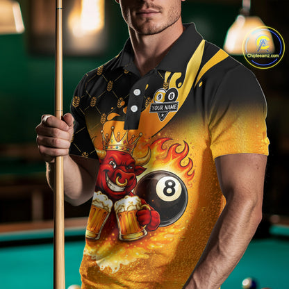 Funny Bull And Beer 8 Ball 9 Ball Billiard Shirt For Men Custom Billiard Team Jersey Polo, 1/4 Zip TDM5646