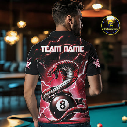 Red 8 Ball Lightning Thunder Cobra Snake Billiard Shirt For Men Custom Pool Team Jersey TDM5874