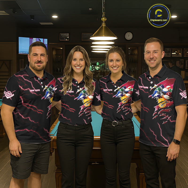 Red 8 Ball Lightning Thunder Cobra Snake Billiard Shirt For Men Custom Pool Team Jersey TDM5874
