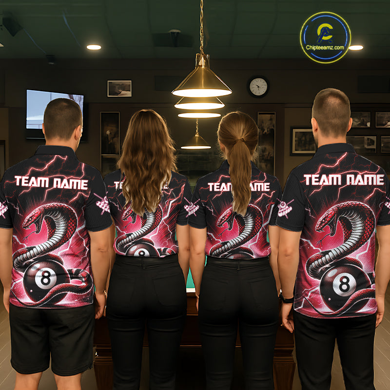 Red 8 Ball Lightning Thunder Cobra Snake Billiard Shirt For Men Custom Pool Team Jersey TDM5874