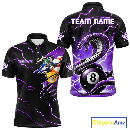 Purple 8 Ball Lightning Thunder Cobra Snake Billiard Shirt For Men Custom Pool Team Jersey TDM5875