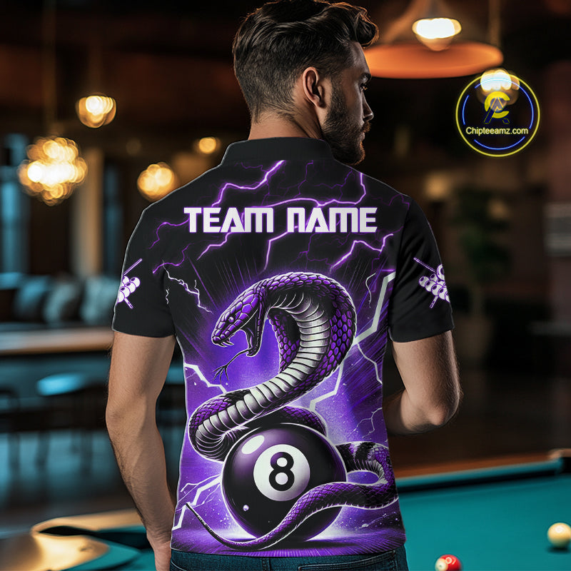 Purple 8 Ball Lightning Thunder Cobra Snake Billiard Shirt For Men Custom Pool Team Jersey TDM5875