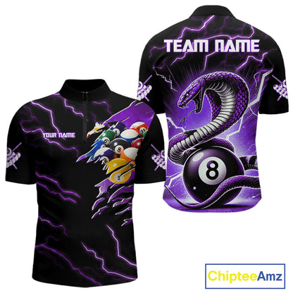 Purple 8 Ball Lightning Thunder Cobra Snake Billiard Shirt For Men Custom Pool Team Jersey TDM5875