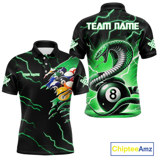Green 8 Ball Lightning Thunder Cobra Snake Billiard Shirt For Men Custom Pool Team Jersey TDM5876