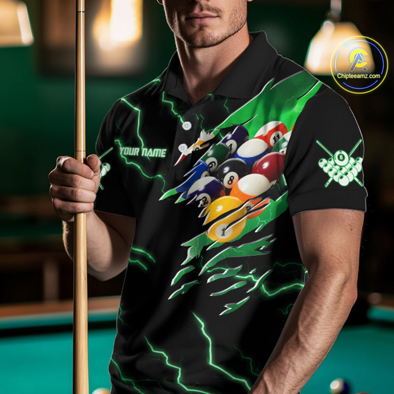 Green 8 Ball Lightning Thunder Cobra Snake Billiard Shirt For Men Custom Pool Team Jersey TDM5876